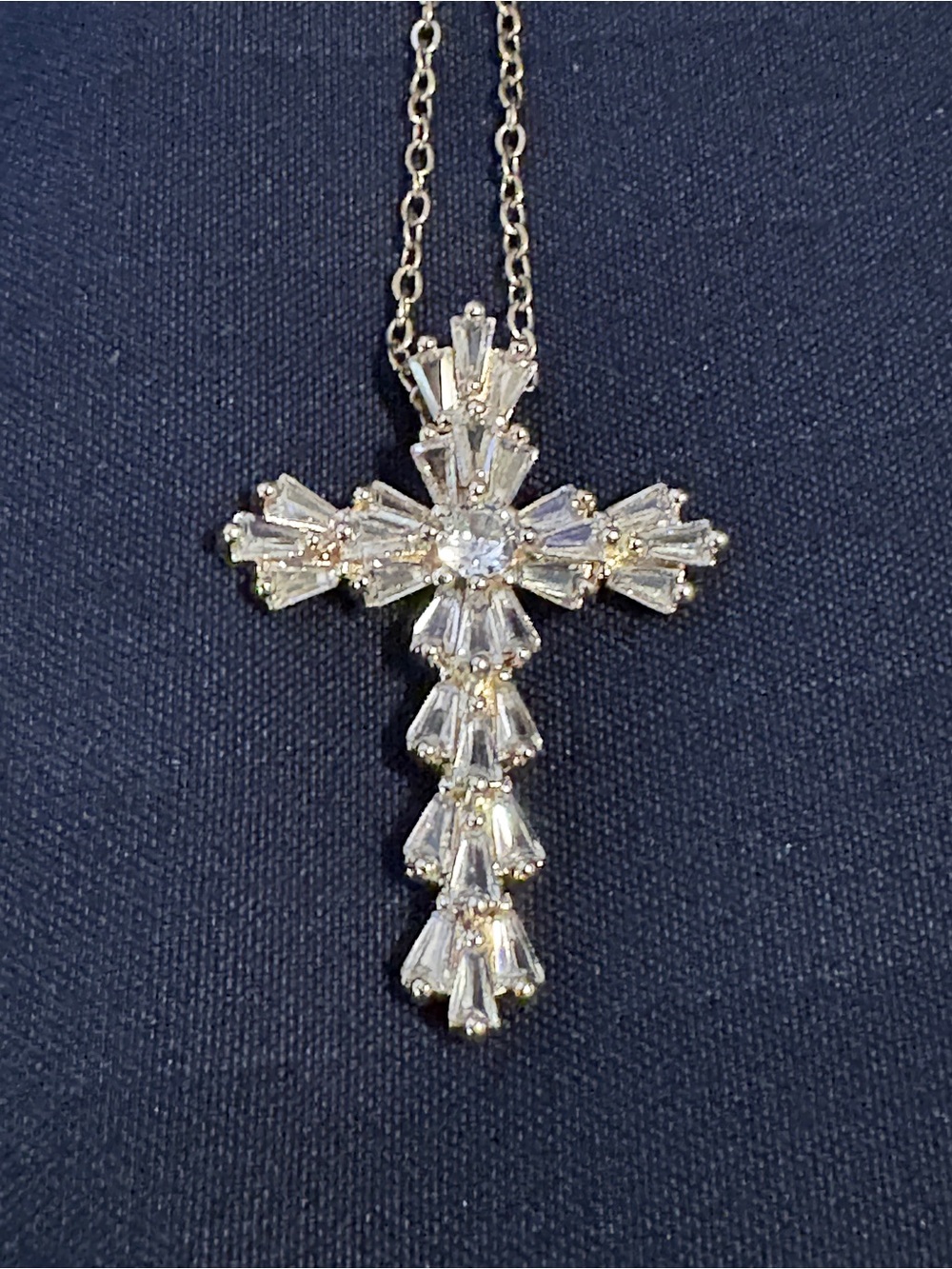 Crystal Cross Pendant Necklace - Gold Tone